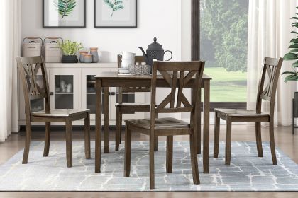 Charcoal Brown Finish 5PC Dining Set Table and 4 Side Chairs X-Back Design Kitchen Dining Furniture Wooden Transitional Breakfast