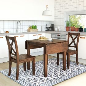 TOPMAX 3-Piece Wood Drop Leaf Breakfast Nook Dining Table Set with 2 X-back Chairs for Small Places, Brown