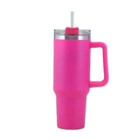 30OZ Straw Coffee Insulation Cup With Handle Portable Car Stainless Steel Water Bottle LargeCapacity Travel BPA Free Thermal Mug (Color: 30oz Rose red, capacity: 1PC)