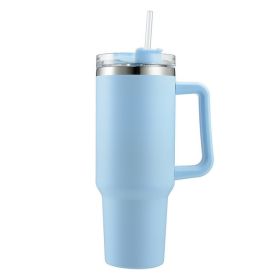 30OZ Straw Coffee Insulation Cup With Handle Portable Car Stainless Steel Water Bottle LargeCapacity Travel BPA Free Thermal Mug (Color: 30oz Light blue, capacity: 1PC)