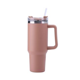 30OZ Straw Coffee Insulation Cup With Handle Portable Car Stainless Steel Water Bottle LargeCapacity Travel BPA Free Thermal Mug (Color: 30oz Brown, capacity: 1PC)