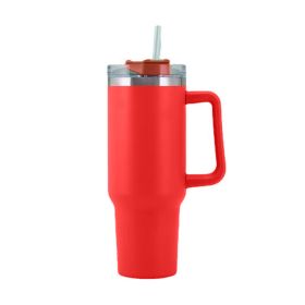 30OZ Straw Coffee Insulation Cup With Handle Portable Car Stainless Steel Water Bottle LargeCapacity Travel BPA Free Thermal Mug (Color: 30oz Red, capacity: 1PC)