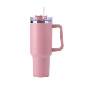 30OZ Straw Coffee Insulation Cup With Handle Portable Car Stainless Steel Water Bottle LargeCapacity Travel BPA Free Thermal Mug (Color: 30oz Pink, capacity: 1PC)