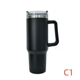 40 oz. With Logo Stainless Steel Thermos Handle Water Glass With Lid And Straw Beer Glass Car Travel Kettle Outdoor Water Bottle (Color: C1, capacity: 1200ml)