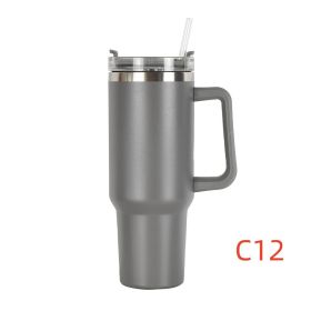 40 oz. With Logo Stainless Steel Thermos Handle Water Glass With Lid And Straw Beer Glass Car Travel Kettle Outdoor Water Bottle (Color: C12, capacity: 1200ml)