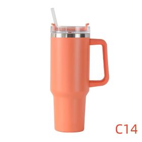 40 oz. With Logo Stainless Steel Thermos Handle Water Glass With Lid And Straw Beer Glass Car Travel Kettle Outdoor Water Bottle (Color: C14, capacity: 1200ml)