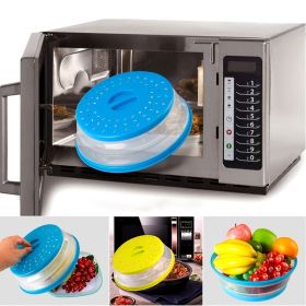 1 Pc Collapsible Microwave Splash Guard; Round Ventilated Collapsible Microwave Food Cover With Easy Grip Handle; Food Filter Dishwasher Safe (Color: Blue*2)